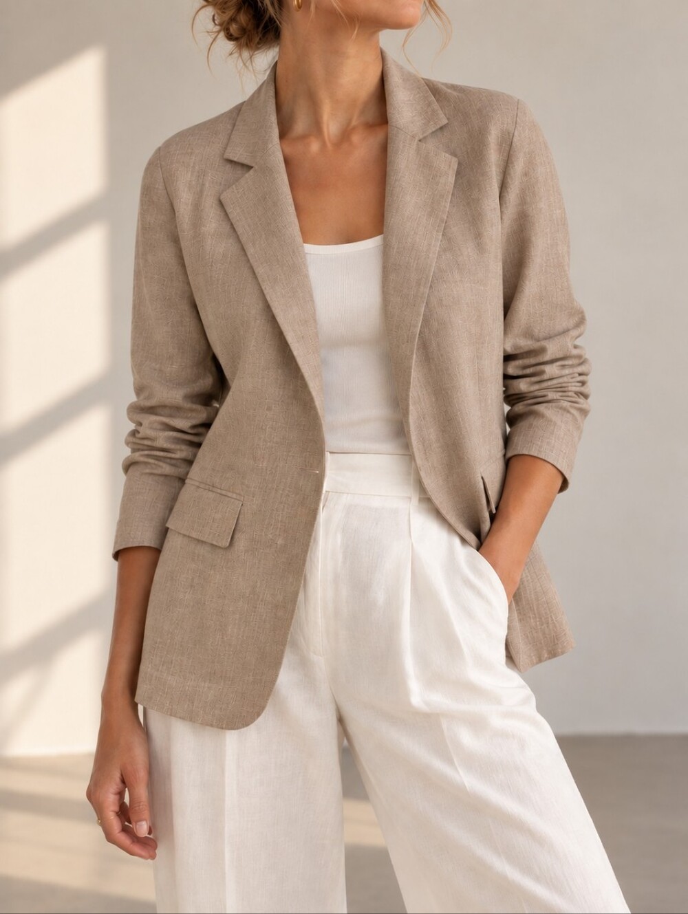 Civico 51 Italian Linen Cotton Blazer Natural Taupe Relaxed Unstructured Jacket